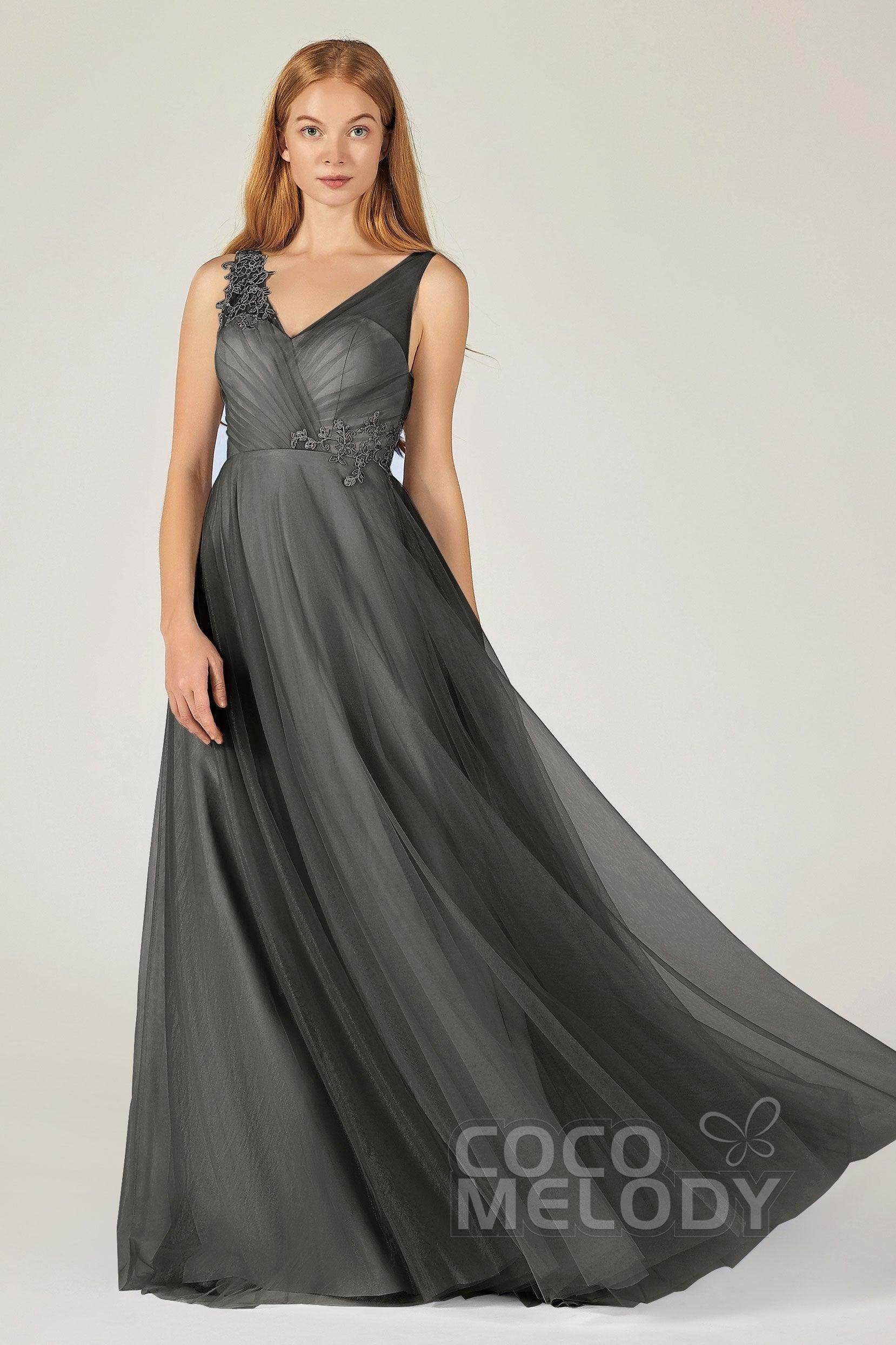 A-Line Floor Length Tulle Bridesmaid Dress CB0385 - COCOMELODY